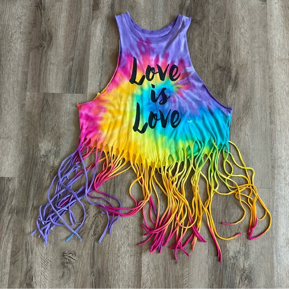Spencer’s Tank Top Size Small Tie Dye Fringe Rainbow Multicolor Sleeveless Shirt